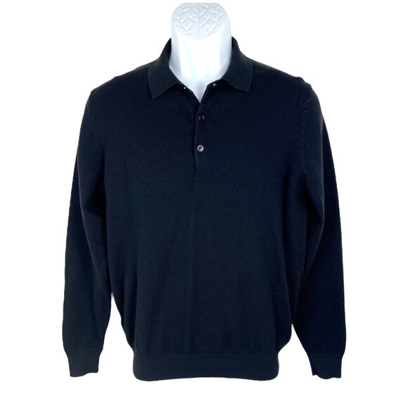 MNG Mango Man Sweater Men Medium Black Long Sleeve Polo Pullover Knit Wool Blend - Picture 1 of 11